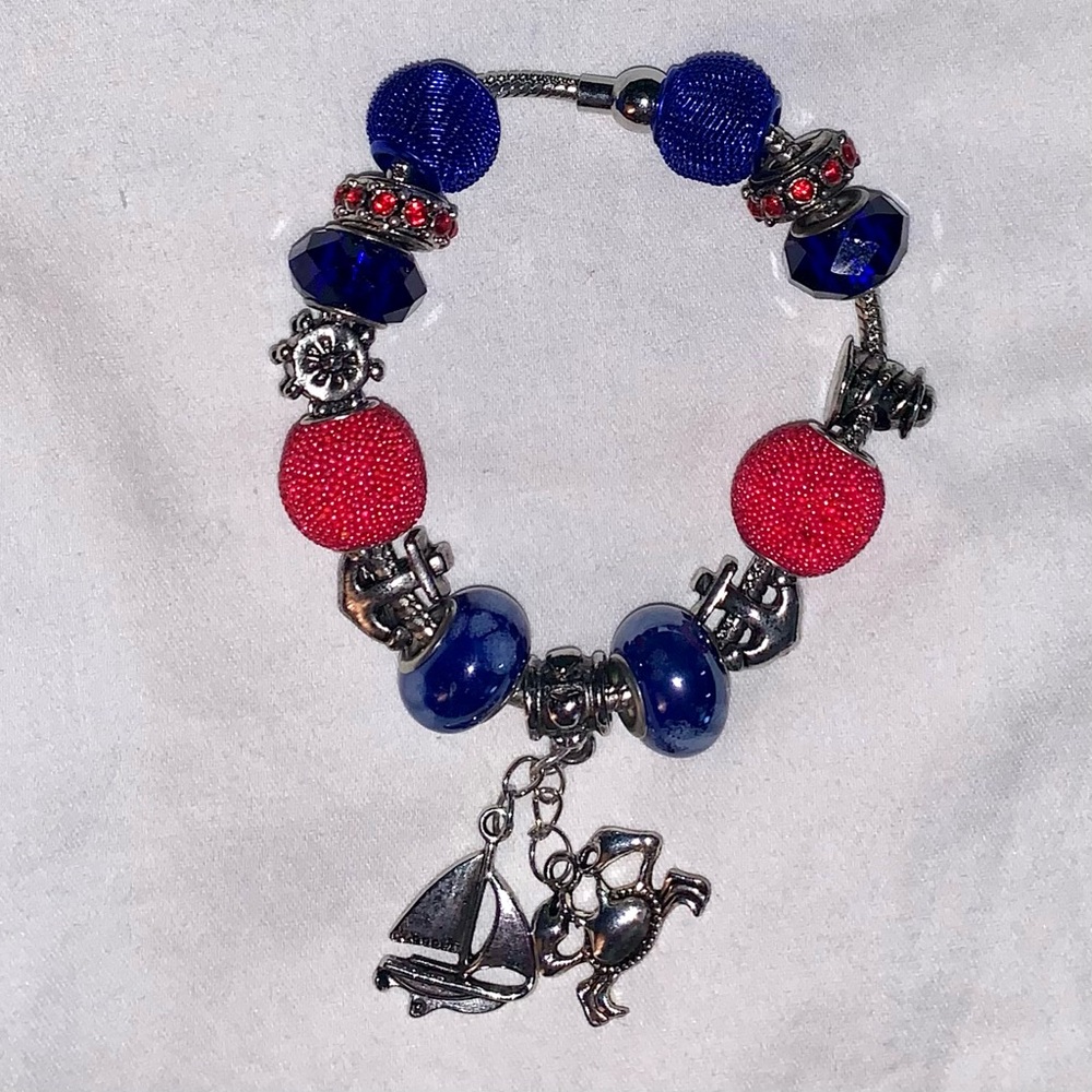 Handmade Bracelet, Nautical Themed. Made of Glass & Crystal Beads, Charms.